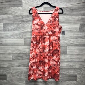 Eddie Bauer Crossover Dress Medium Pink Tie Dye Surplice Neck Sleeveless Stretch